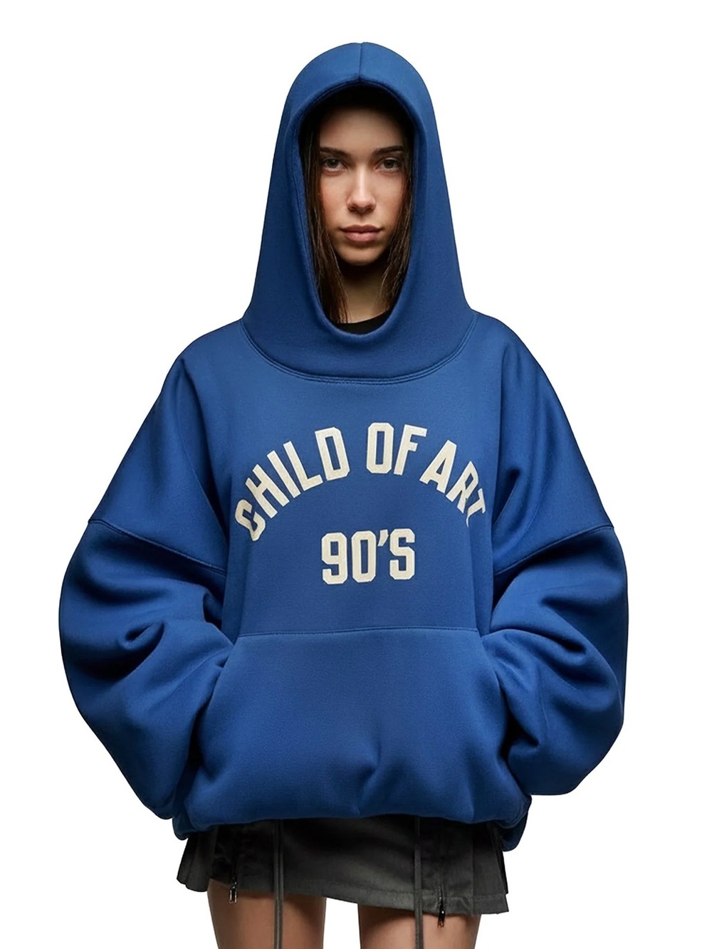 Blue 'Child of Art 90's' Oversized Hooded Sweatshirt